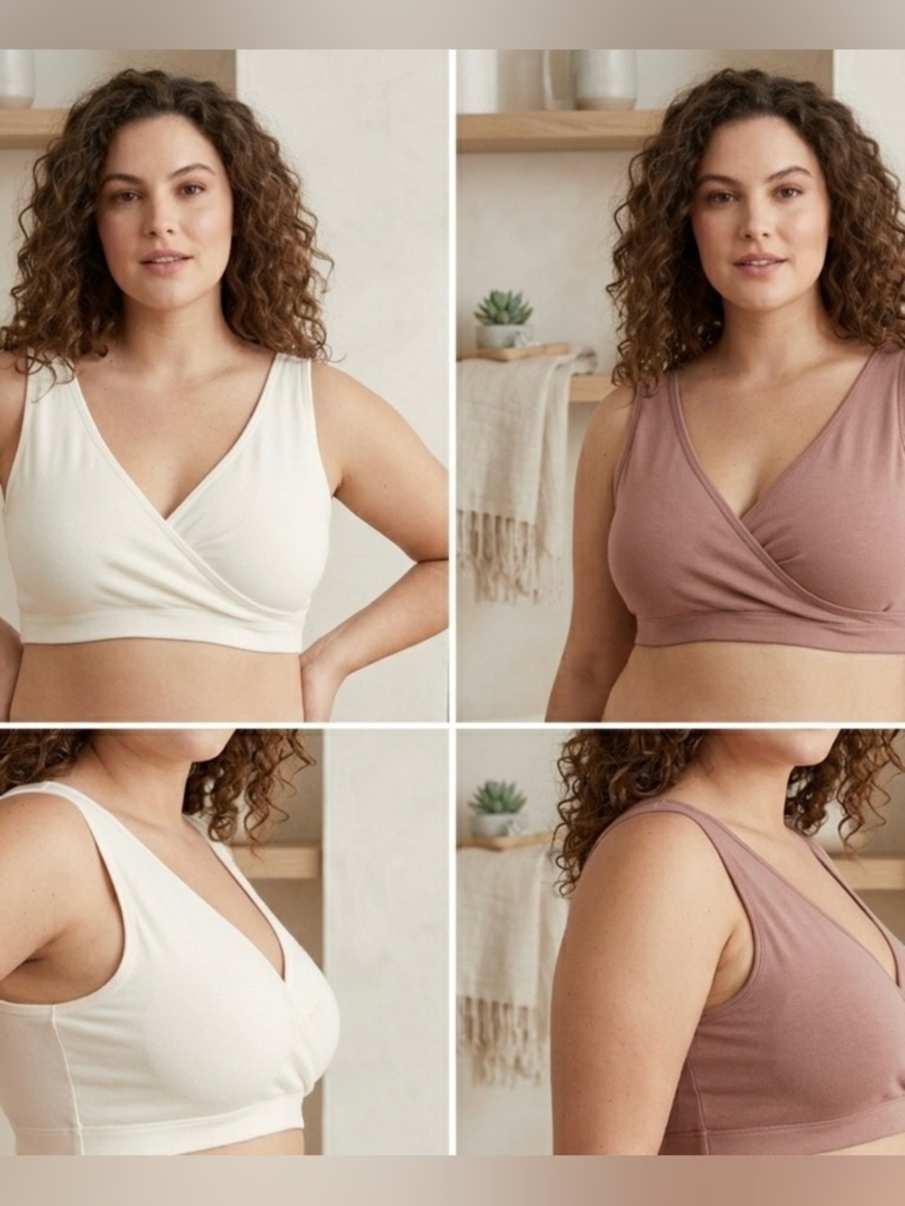 Auden Dusty Rose and white Wireless Crossover Bralette